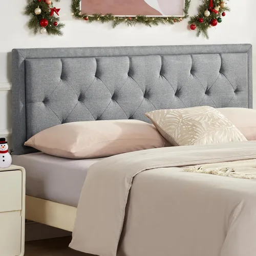 Miniatura 10 de Howjoe Cabecero tapizado solo tamaño Queen, cabecero capitoné tamaño Queen, cabeceros modernos de madera maciza con altura ajustable con patas