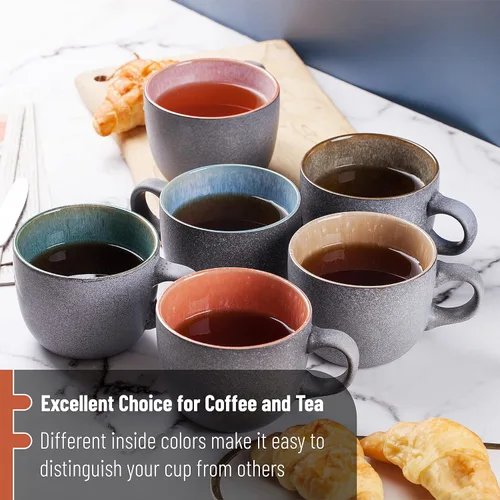Miniatura 7 de BTAT - Juego de tazas de café de porcelana, 14 onzas (14.0 fl oz), paquete de 6, tazas de café de cerámica, negro mate exterior y colorido