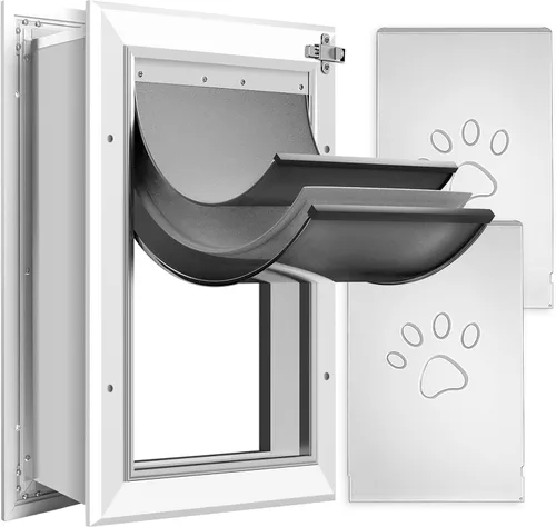 Miniatura 9 de [Petoasis] Puerta para perros de servicio pesado de 3 solapas, marco de aleación de aluminio a prueba de óxido, puerta para perros de clima extremo