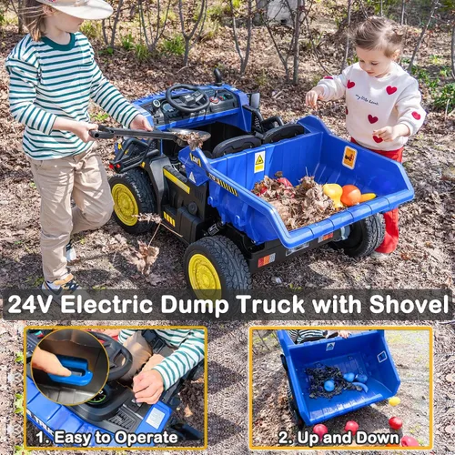 Miniatura 3 de NEWQIDA Camión volcador de 24V para niños, coche eléctrico con control remoto, vehículos de construcción con cama basculante eléctrica, pala, 2