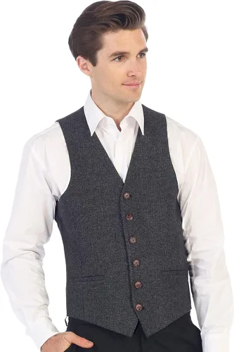 Miniatura 2 de Gioberti Chaleco de tweed formal de 6 botones para hombres