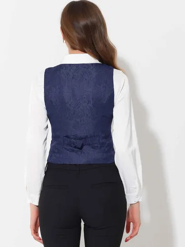 Miniatura 3 de Allegra K Chaleco vintage para mujer con botones y bolsillos