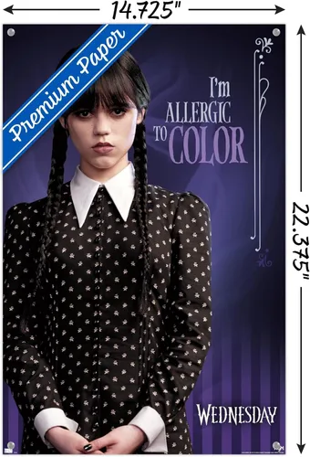 Miniatura 3 de Trends International Wednesday - Póster de pared con texto en inglés "I'm Allergic To Color", 14.72 x 22.37 pulgadas, paquete de póster premium