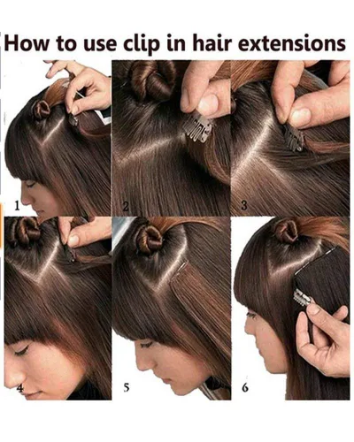 Miniatura 6 de Extensiones de cabello con clip Ubetta de cabello humano real, extensiones de cabello negro azabache con clip, 7 piezas, 70 g, extensiones