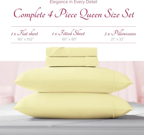 Miniatura 3 de Carressa Linen Juego de sábanas 100% algodón egipcio, sábanas de lujo 1200 de algodón egipcio de la serie alta, tamaño Queen (4 piezas, beige)