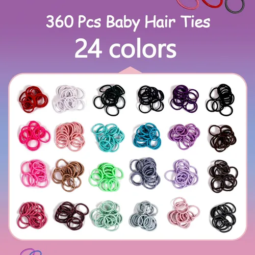 Miniatura 3 de 200 piezas de gomas elásticas para el cabello, sin pliegues, pequeños sujetadores de cola de caballo para niños, niñas, bebés y niños pequeños