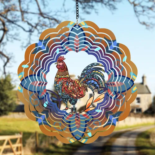 Molinillos de viento de metal de gallo, regalos de pollo para mujeres, mamá, hombres, papá, abuelo, hilandero de viento colgante para decoración de