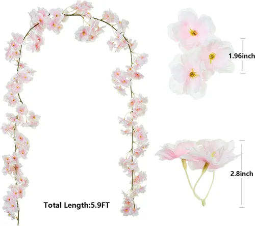 Miniatura 2 de PARTY JOY Guirnalda de flores de cerezo artificial de 47.2 pies para primavera, hogar, habitación, boda, fiesta, decoración Kawaii (rosa, 8 unidades)