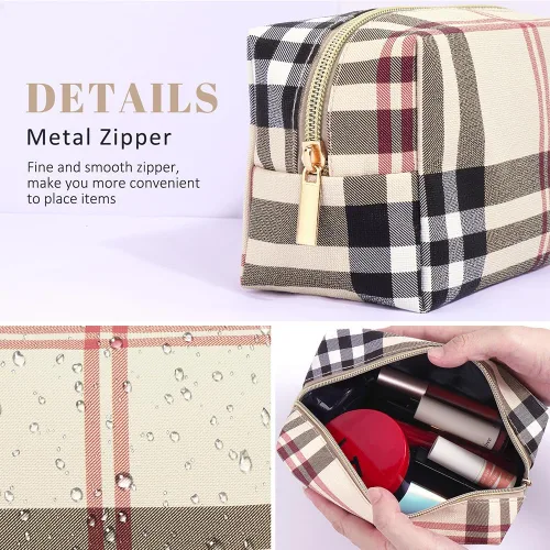 Miniatura 5 de MAANGE Bolsa de maquillaje pequeña de 2 piezas, Caqui