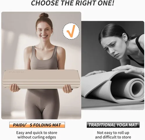 Miniatura 6 de PAIDU Esterilla de yoga plegable para fitness, extra gruesa de 2/5 pulgadas (0.394 in) TPE antideslizante certificado SGS 75 x 26 pulgadas extra