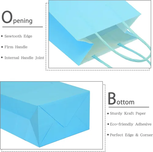 Miniatura 4 de AZOWA Bolsas de regalo de color azul claro, mini bolsas de papel kraft con asas para recuerdos de fiesta (4 x 2.4 x 6 pulgadas, azul, 12 unidades)