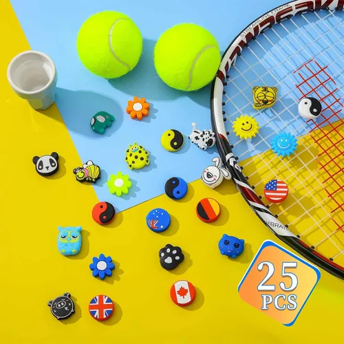 Miniatura 4 de Chalyna 25 piezas de raqueta de tenis amortiguadores de vibraciones de dibujos animados de silicona para raqueta de tenis, raquetball