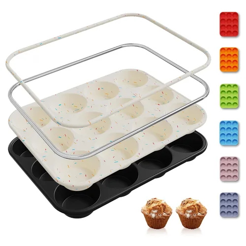 Miniatura 16 de 2 Pack 6 Tazas Molde de Silicona Mini para Magdalenas con Marco Reforzado de Metal Moldes de Silicona para Cupcakes y Pasteles Bandejas para Hornear
