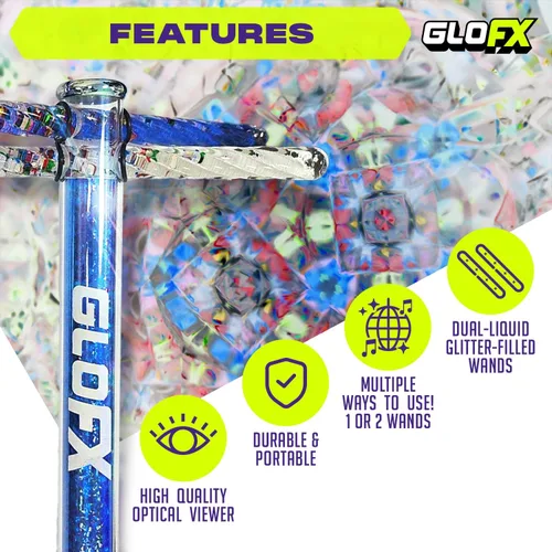 Miniatura 2 de GloFX Tubo de caleidoscopio líquido azul de 7.5 pulgadas X - Caleidoscopios coloridos para adultos, juguetes de flujo Rave Varitas de purpurina