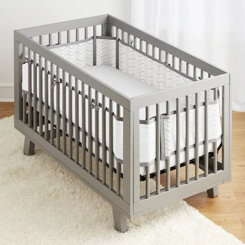 Miniatura 2 de BreathableBaby Forro transpirable de malla para cunas de tamaño completo, malla clásica de 3mm, chevrón gris (Tamaño 4FS cubre 3 o 4 lados)