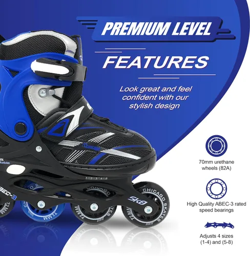 Miniatura 3 de Chicago Inline Skates for Kids – Durable Top Performance Roller Blades with Secure Fit, Breathable Mesh Boot & Power Strap – 70mm Urethane Wheels