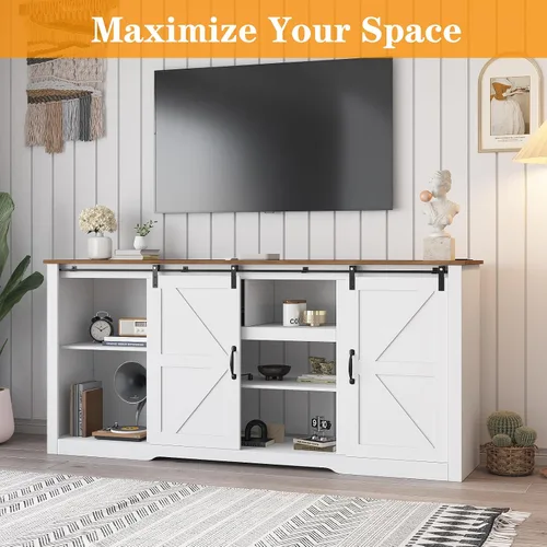 Miniatura 6 de GarveeLife Moderno soporte de TV acanalado de 55 pulgadas con 4 puertas, centro de entretenimiento con armarios de almacenamiento grandes
