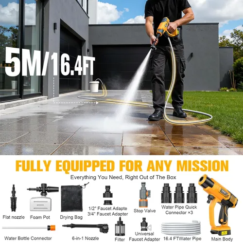 Miniatura 9 de DIYtoolifz Herramienta de limpieza compatible con batería DeWalt de 20 V, 2.2 libras, con manguera de 16.4 pies y boquilla 6 en 1 + accesorio