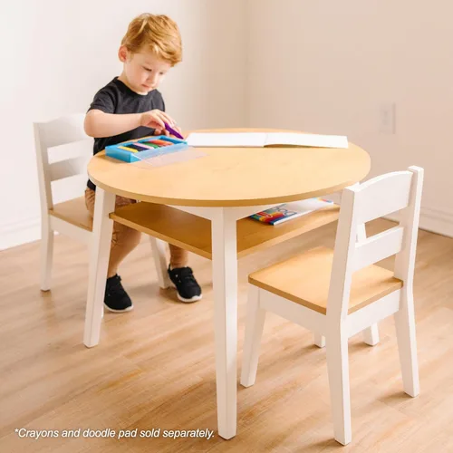 Miniatura 2 de Melissa & Doug - Juego de mesa redonda de madera y 2 sillas, muebles infantiles para sala de juegos, grano de madera claro y acabado blanco de 2