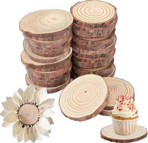 Miniatura 9 de ZOENHOU 30 piezas de rebanadas de madera natural de 3.5 a 4 pulgadas, kit de madera sin terminar de 2/5 pulgadas de grosor, manualidades con corteza