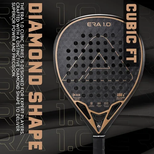 Miniatura 7 de AMA SPORT ERA 1.0 Raqueta de pádel con superficie de fibra de carbono con núcleo de espuma EVA Memory Flex Raqueta de pádel ligera de potencia y Oro