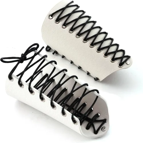 Miniatura 19 de MILAKOO 2 unids hombre negro cuero ancho guantelete pulsera de sujeción brazo armadura brazalete ajustable