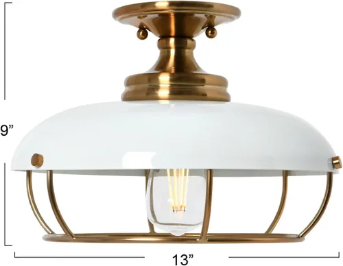 Miniatura 3 de Presley - Lámpara de techo de metal con cúpula enjaulada, latón cepillado y azul marino