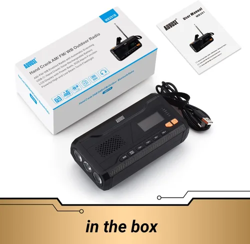 Miniatura 7 de Radio de manivela de emergencia - August MB291B - Radio meteorológica portátil NOAA y banco de energía portátil AM/FM 4500mAh con carga solar