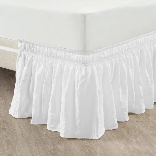 Lush Decor Falda de cama elástica con volantes fruncidos, fácil de envolver, individual individual/individual XL, color blanco completo, falda de