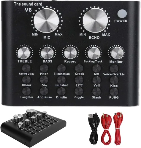 Mini tablero mezclador de sonido Bluetooth, tarjeta de sonido en vivo, mezclador de audio tipo Bluetooth con 18 efectos de sonido, cambiador de voz