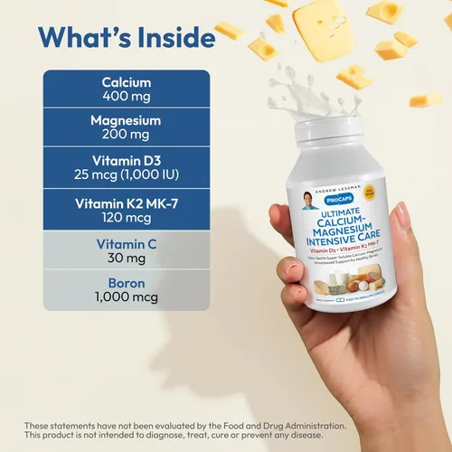 Miniatura 3 de ANDREW LESSMAN Cuidado Intensivo de Calcio-Magnesio Definitivo con Vitamina D3 y K2 MK7-120 mcg - 720 Cápsulas – Esenciales para la Salud