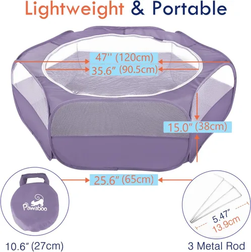 Miniatura 6 de Pawaboo Corralito para Animales Pequeños, Carpa de Jaula Impermeable para Mascotas Pequeñas con Cubierta con Cremallera, Cerca Portátil para Patio