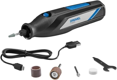 Dremel 7350 Kit de herramientas rotativas inalámbricas de 4 V con 5 accesorios y batería recargable USB-C, velocidad única para tallar, grabar,