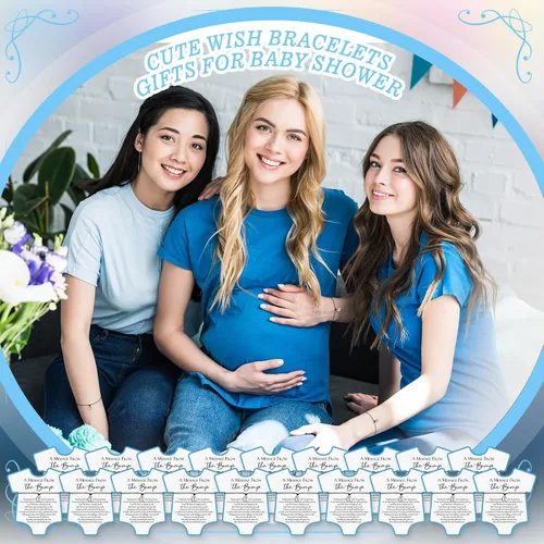 Miniatura 7 de Henoyso Juego de 25 pulseras de baby shower para invitados, niños y niñas, regalos de fiesta con mensaje ajustable de The Bump Card, pulseras de Azul