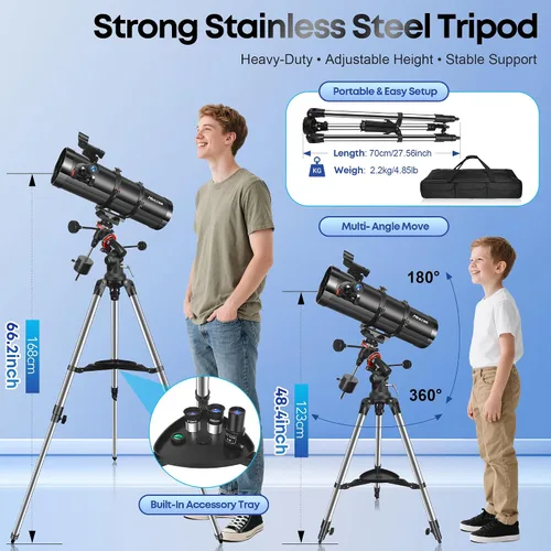 Miniatura 5 de MEEZAA Telescopio, telescopio reflector newtoniano 150EQ para adultos principiantes en astronomía, telescopios astronómicos profesionales