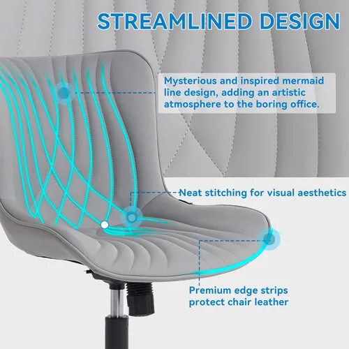 Miniatura 4 de YOUNIKE Silla de Oficina, Silla de Escritorio sin Brazos con Ruedas, Sillas Giratorias Ajustables Rodantes para Oficina en Casa Computadora y Gris