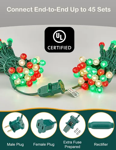 Miniatura 3 de BOHON - Luces de Navidad de 17 pies con 50 luces LED, luces de cadena facetadas G15 en rojo, blanco y verde para exteriores, enchufe, grado