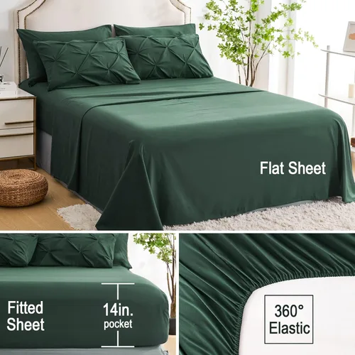 Miniatura 4 de Ubauba Juego de edredón de 7 piezas de color verde oscuro, tamaño Queen, ropa de cama en una bolsa de color verde cazador de 7 piezas, juego de ropa