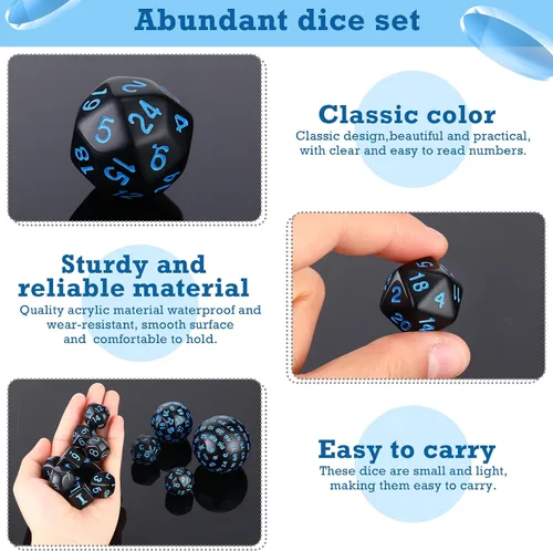 Miniatura 4 de Civaner Juego completo de 15 dados poliédricos D3-D100 esféricos RPG en negro opaco, 100 lados para juegos de rol, suministros de fiesta