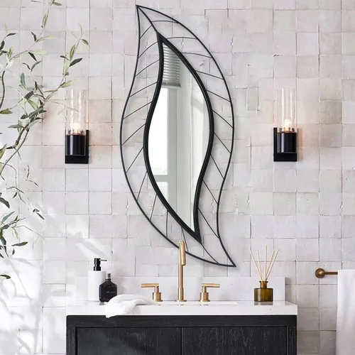 Miniatura 3 de ironsmithn Espejo Decorativo de Pared, Espejo de Lágrima de Hoja con Marco de Metal, 45" x 18.5" Espejo Negro Montado en la Pared para Tocador