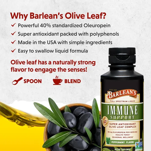 Miniatura 3 de Barlean's Suplemento líquido de apoyo inmunológico con complejo de hoja de olivo de menta, 95 mg de antioxidantes de oleuropeína, 8 onzas