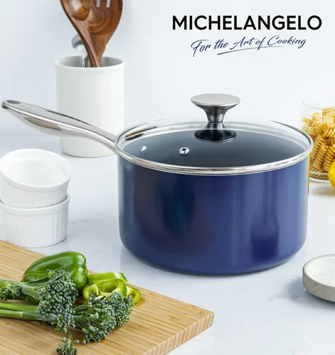 Miniatura 6 de MICHELANGELO Cacerola de 1 cuarto de galón con tapa, cacerola de salsa de cerámica antiadherente con mango de acero inoxidable, cacerola de 1 cuarto