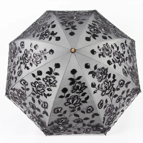 Miniatura 65 de Honeystore Sombrilla bordada con flor 3D plegable UV con encaje clásico