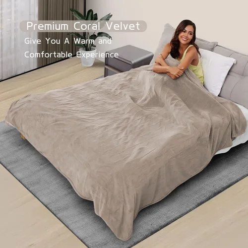 Miniatura 8 de Manta térmica eléctrica de 72 x 84 pulgadas, tamaño matrimonial, forro polar coral suave con 4 niveles de calefacción y 10 horas de apagado