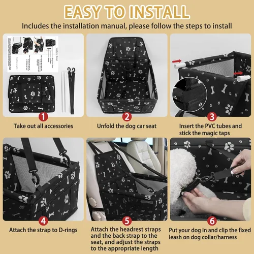 Miniatura 7 de Asiento de coche para perro, asiento elevador plegable para perro, impermeable, transpirable, bolsa de viaje Oxford para perros pequeños a medianos