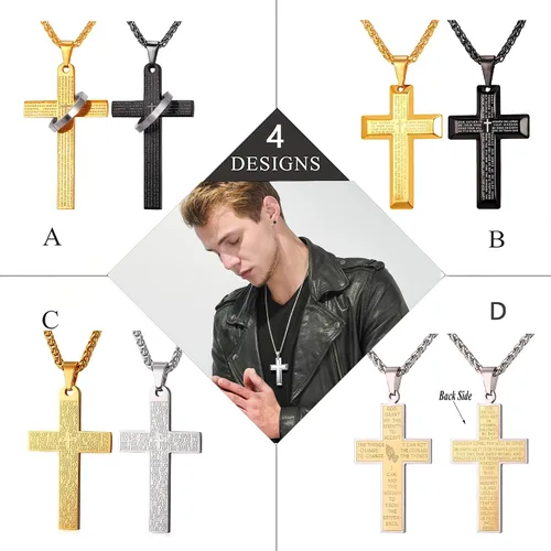Miniatura 2 de U7 Simple Cross Necklace for Men Women, Stainless Steel Silver Black Gold Latin Cross Pendant Necklaces, Custom Engravable, Length 22-24 Inches