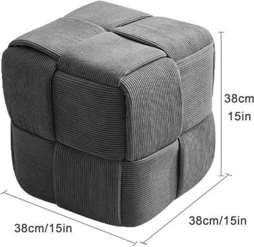 Miniatura 6 de QQXX Puf otomano tejido hecho a mano, taburete tapizado de terciopelo, moderno reposapiés cuadrado acolchado para sala de estar, dormitorio, entrada