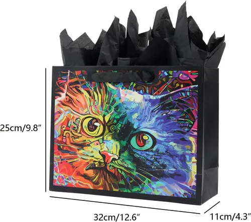 Miniatura 3 de ysmile Juego de bolsas de regalo premium con bolsa de papel de boutique con asa tamaño grande y pequeño - Gato Gato (Large y Medium)