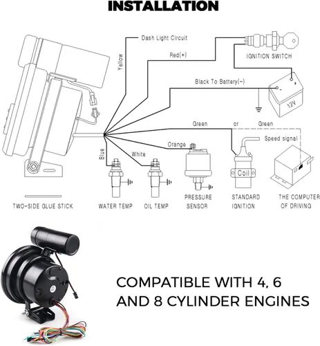 Miniatura 2 de Tacómetro, tacómetros de repuesto automotriz de 5 pulgadas, 12 V, 0-11000 RPM con luz de cambio, medidor de presión de temperatura de aceite/agua