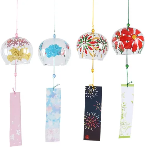 Miniatura 10 de Campanas de viento japonesas románticas con flores pequeñas Campanas de viento hechas a mano de vidrio estilo japonés colgante para regalo